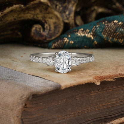 Marquise Shaped Three Stone Lab Grown Diamond Engagement Ring