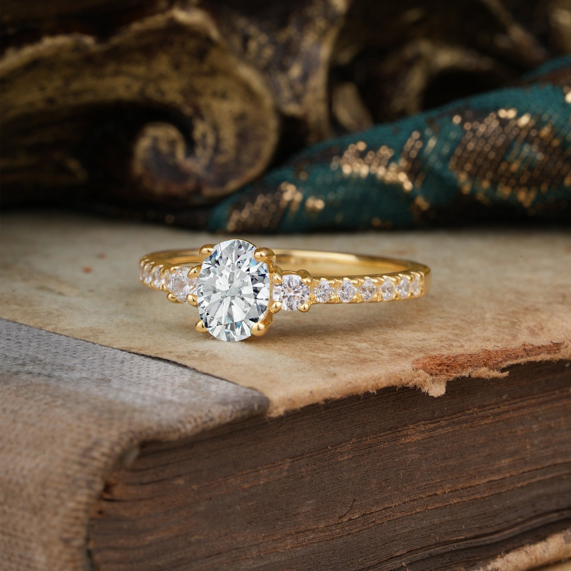 Marquise Shaped Three Stone Lab Grown Diamond Engagement Ring