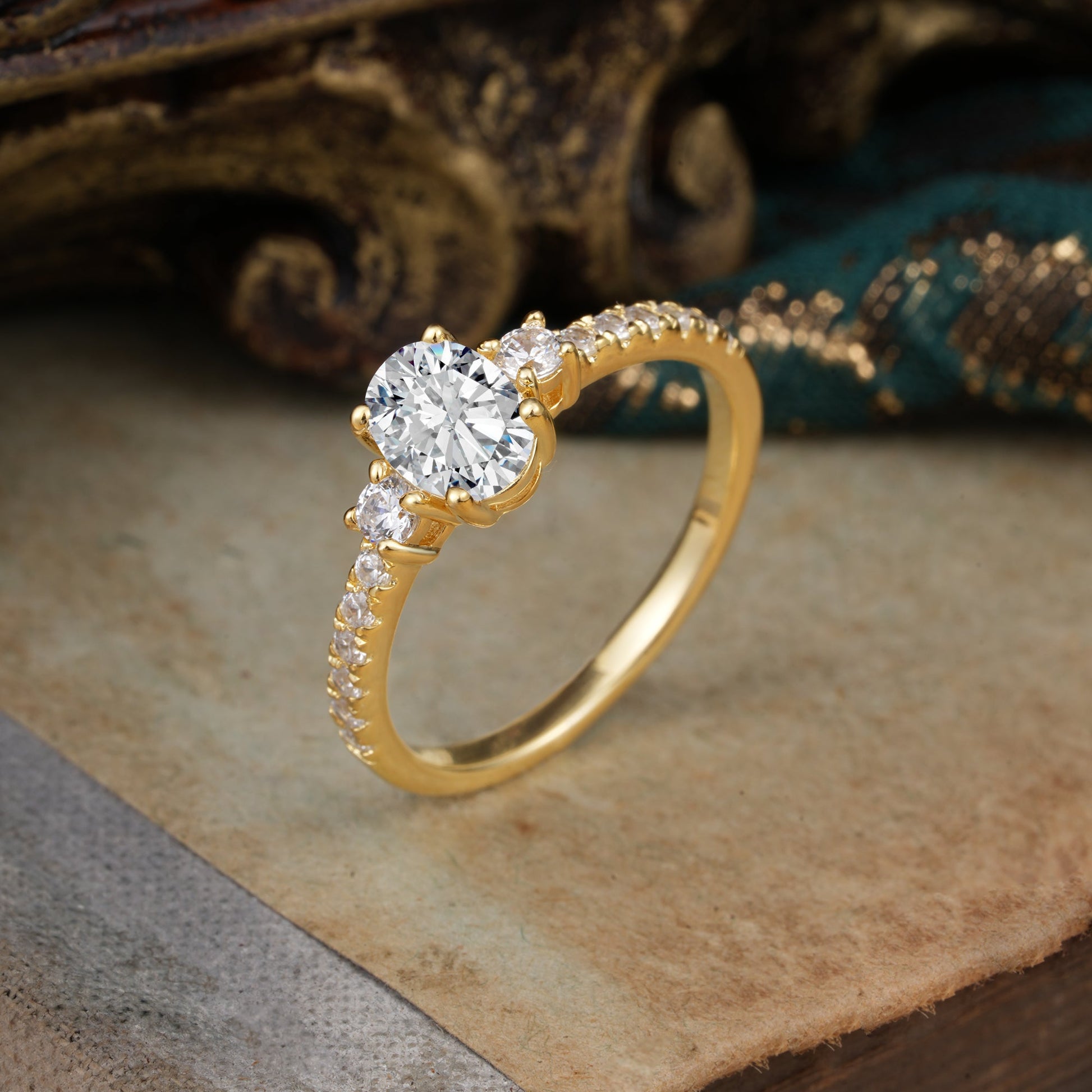 Marquise Shaped Three Stone Lab Grown Diamond Engagement Ring