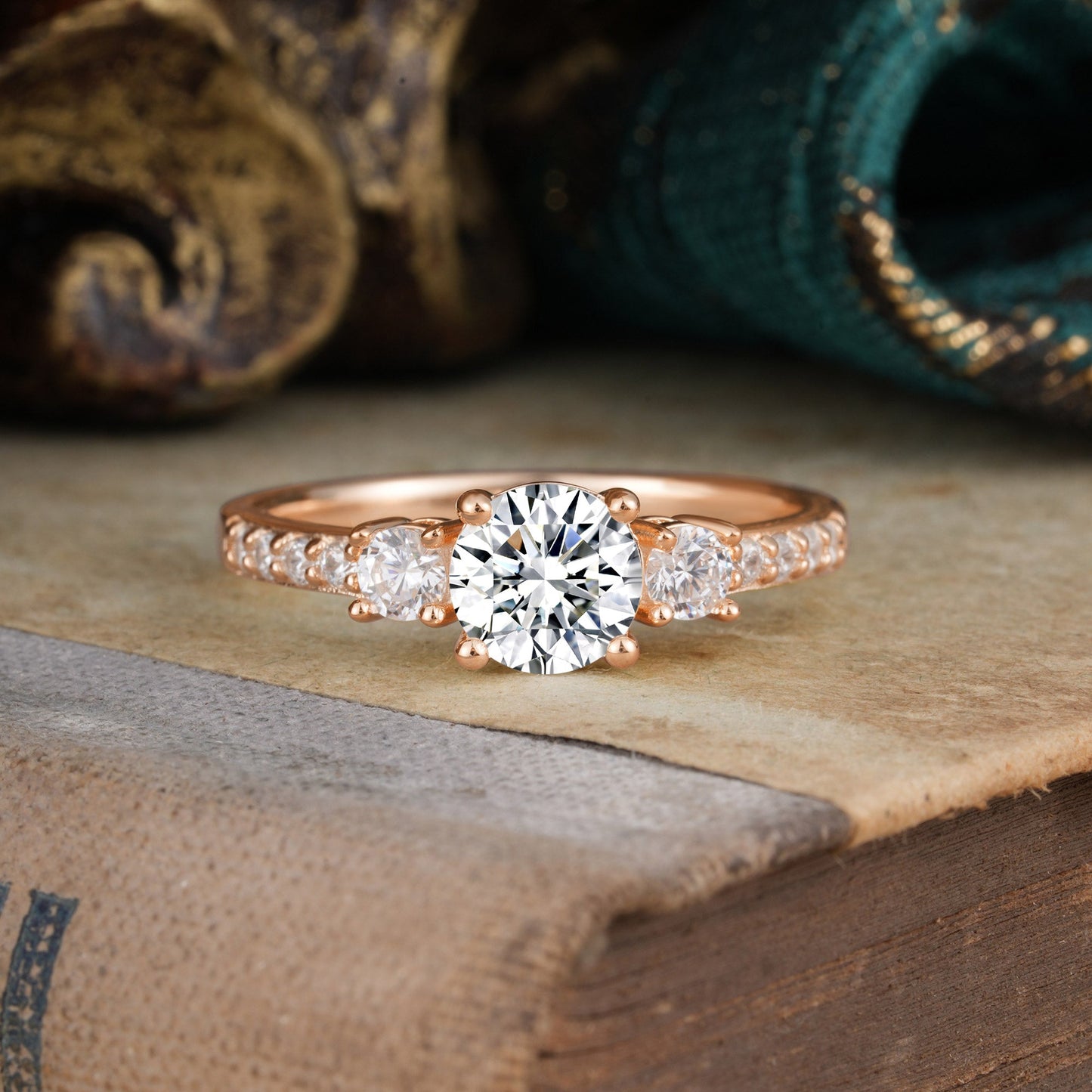 Marquise Shaped Three Stone Lab Grown Diamond Engagement Ring