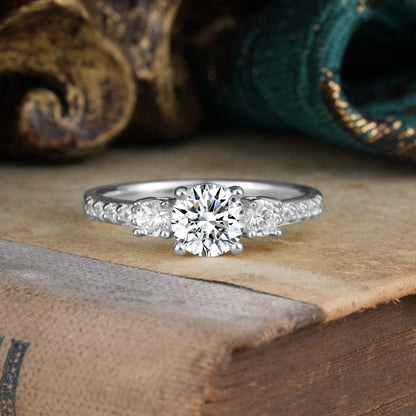 Marquise Shaped Three Stone Lab Grown Diamond Engagement Ring