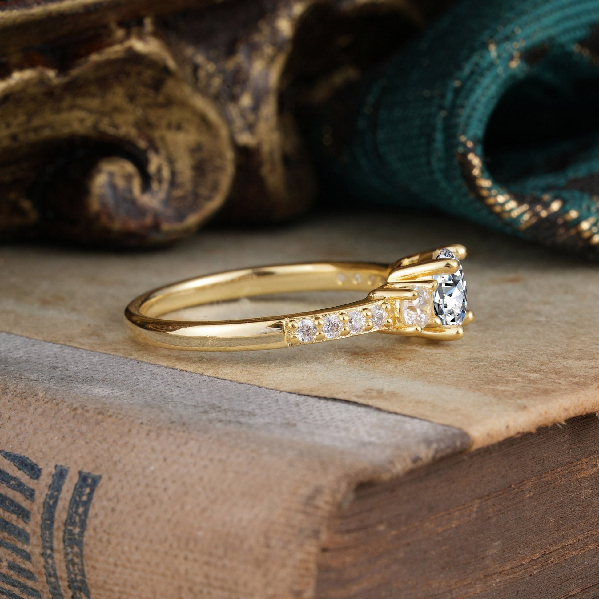 Marquise Shaped Three Stone Lab Grown Diamond Engagement Ring