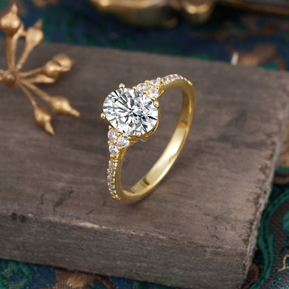 Marquise Shaped Three Stone Lab Grown Diamond Engagement Ring