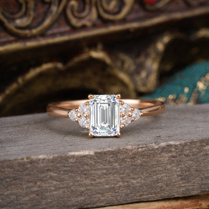 Marquise Shaped Three Stone Lab Grown Diamond Engagement Ring