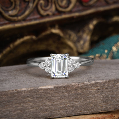 Marquise Shaped Three Stone Lab Grown Diamond Engagement Ring