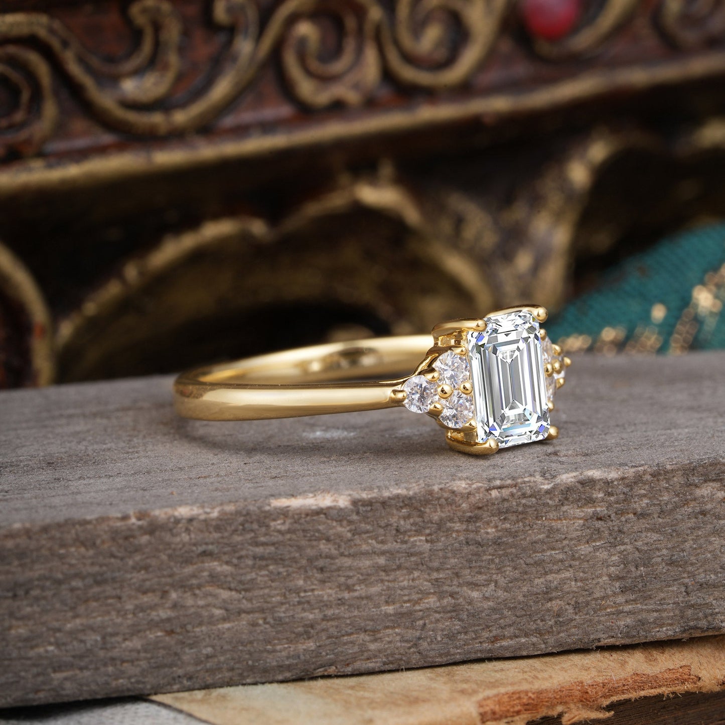 Marquise Shaped Three Stone Lab Grown Diamond Engagement Ring