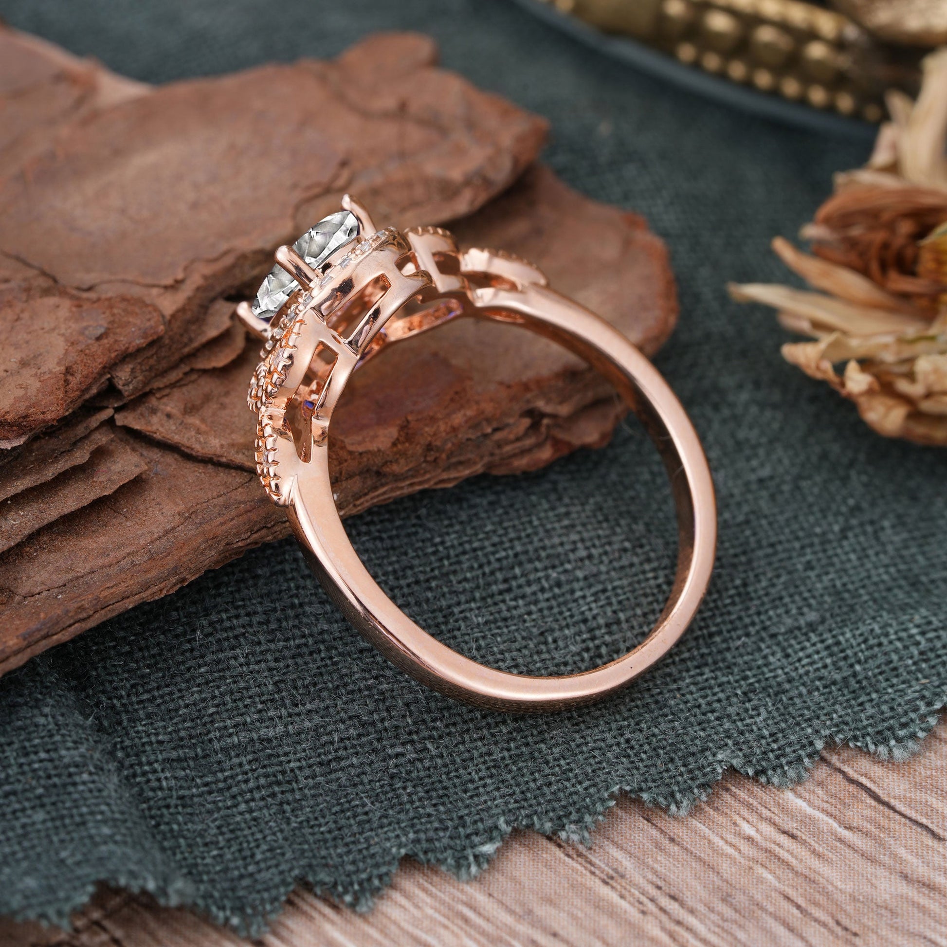 Marquise Shaped Three Stone Lab Grown Diamond Engagement Ring