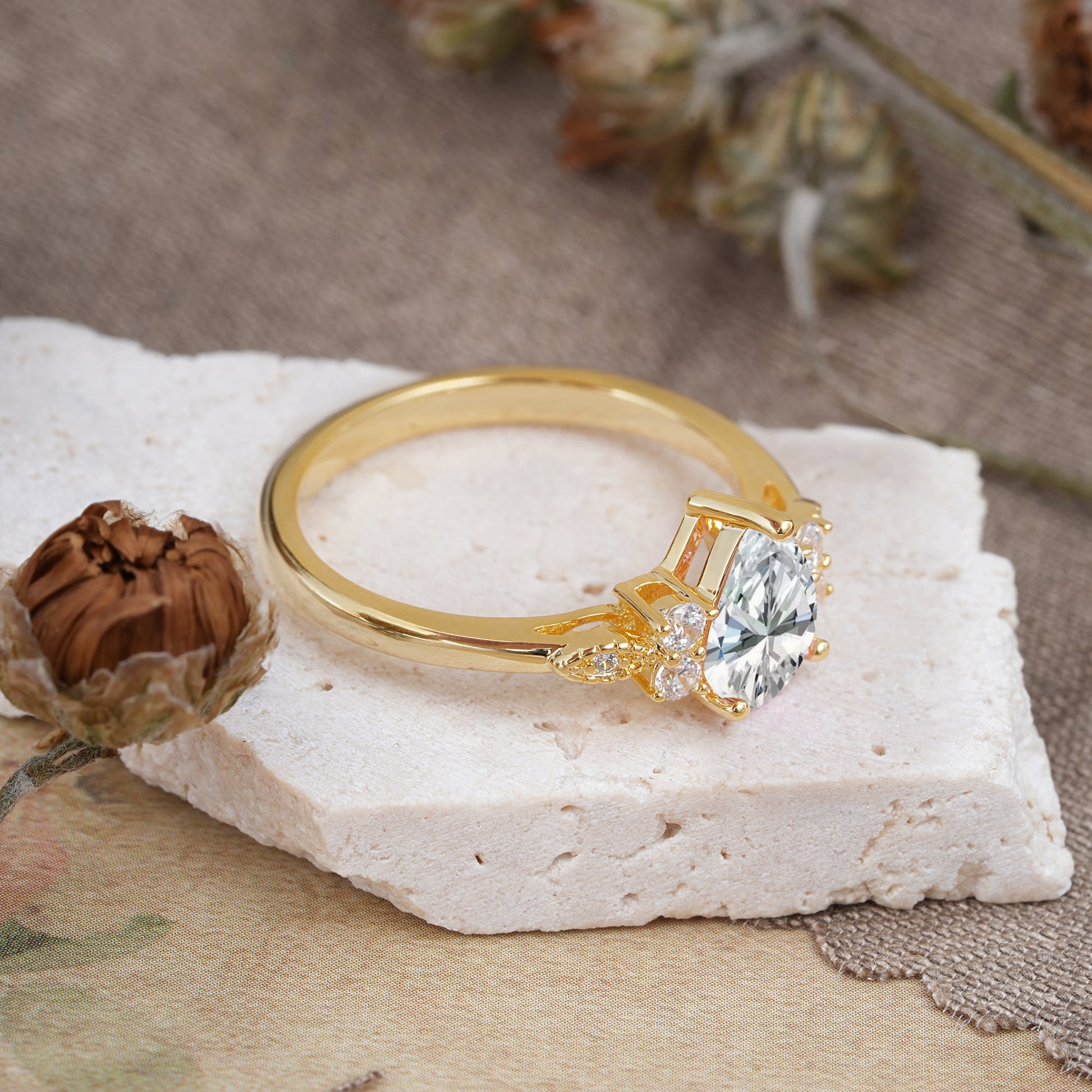 Marquise Shaped Three Stone Lab Grown Diamond Engagement Ring