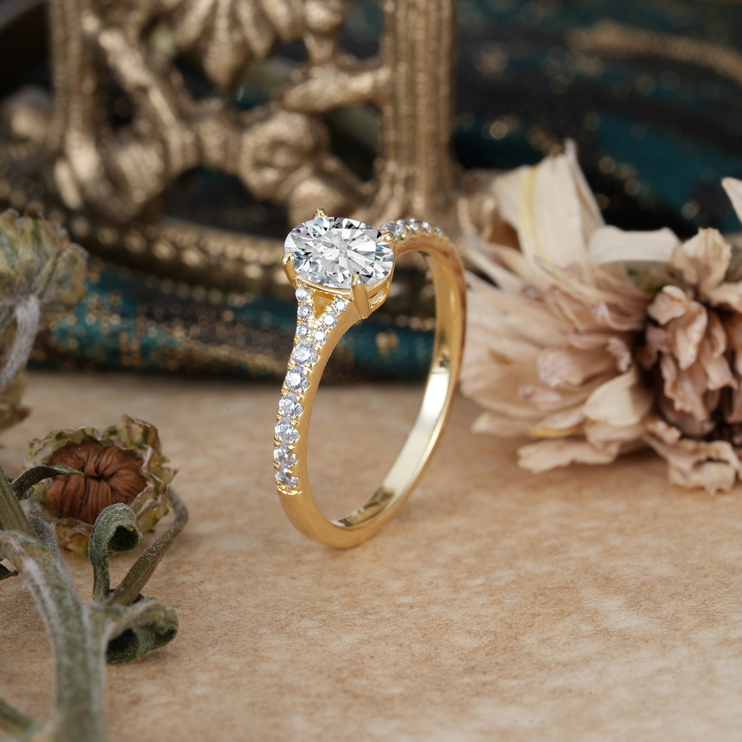 Marquise Shaped Three Stone Lab Grown Diamond Engagement Ring