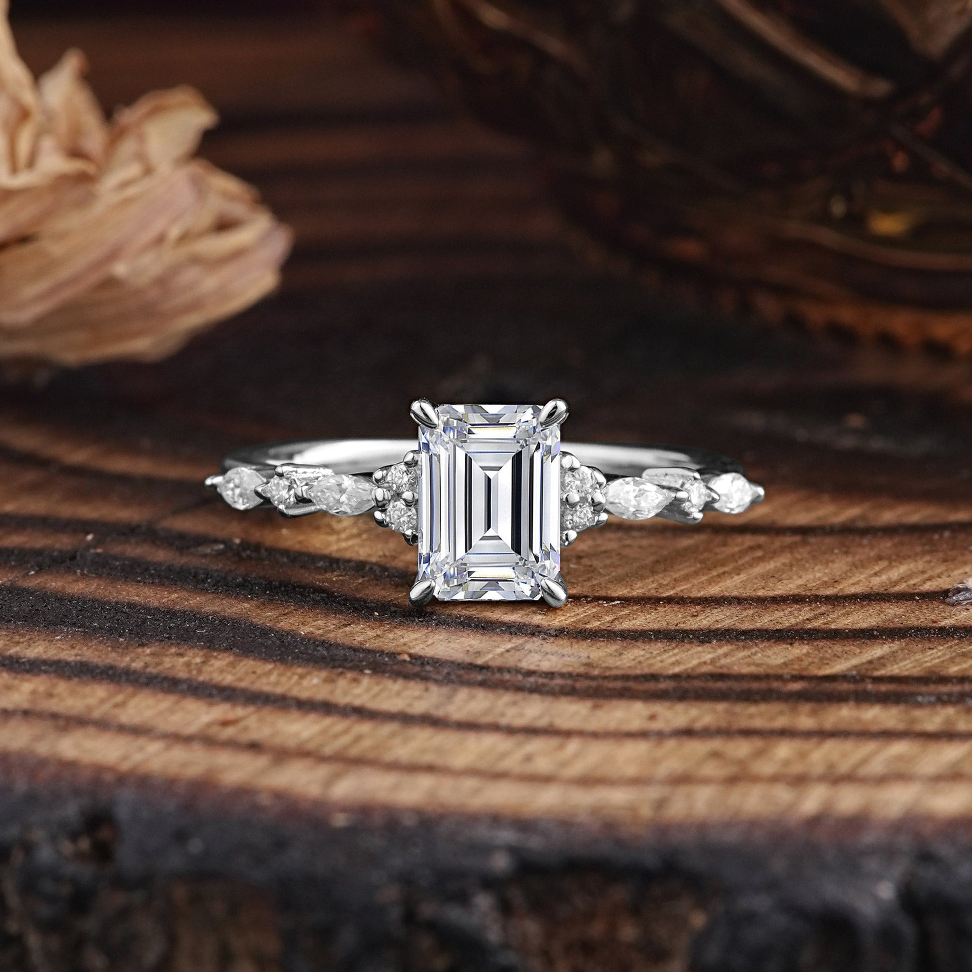 Marquise Shaped Three Stone Lab Grown Diamond Engagement Ring