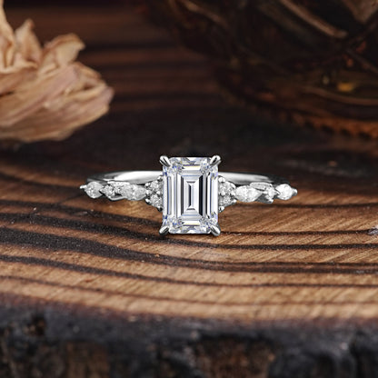 Marquise Shaped Three Stone Lab Grown Diamond Engagement Ring