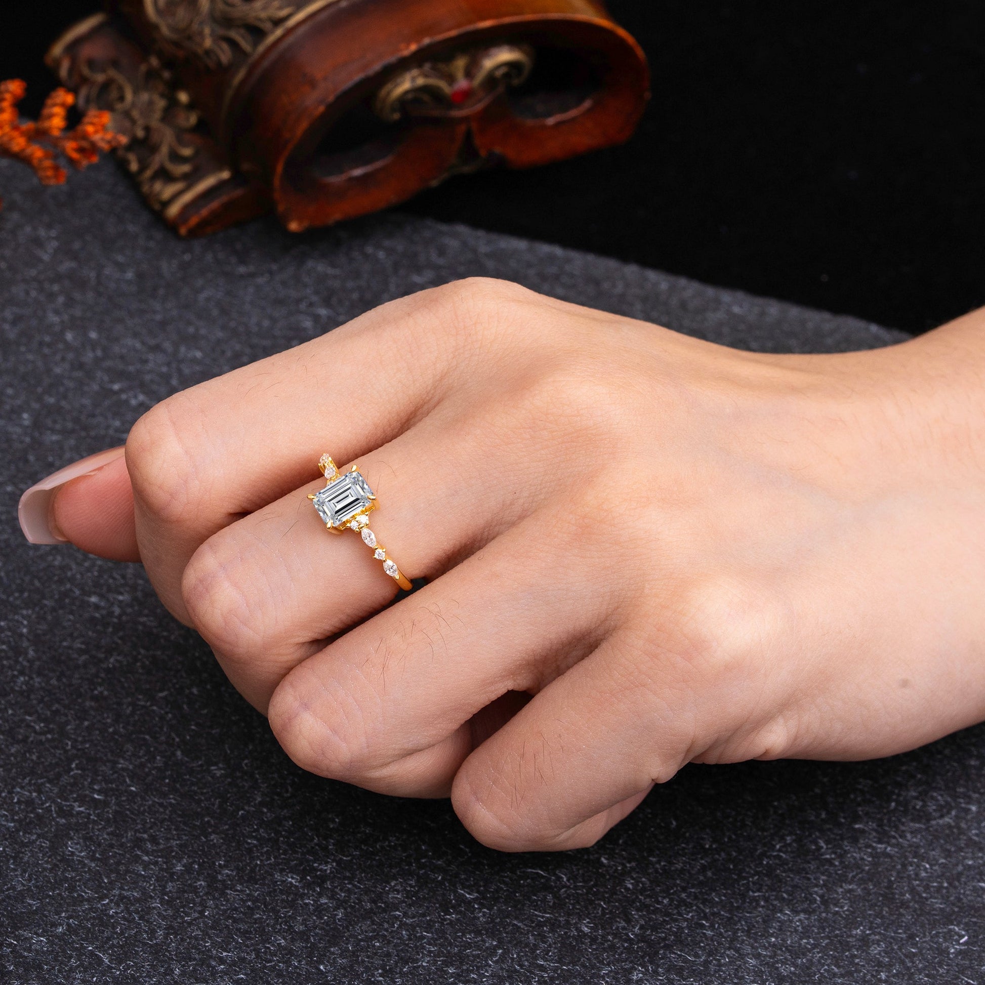 Marquise Shaped Three Stone Lab Grown Diamond Engagement Ring