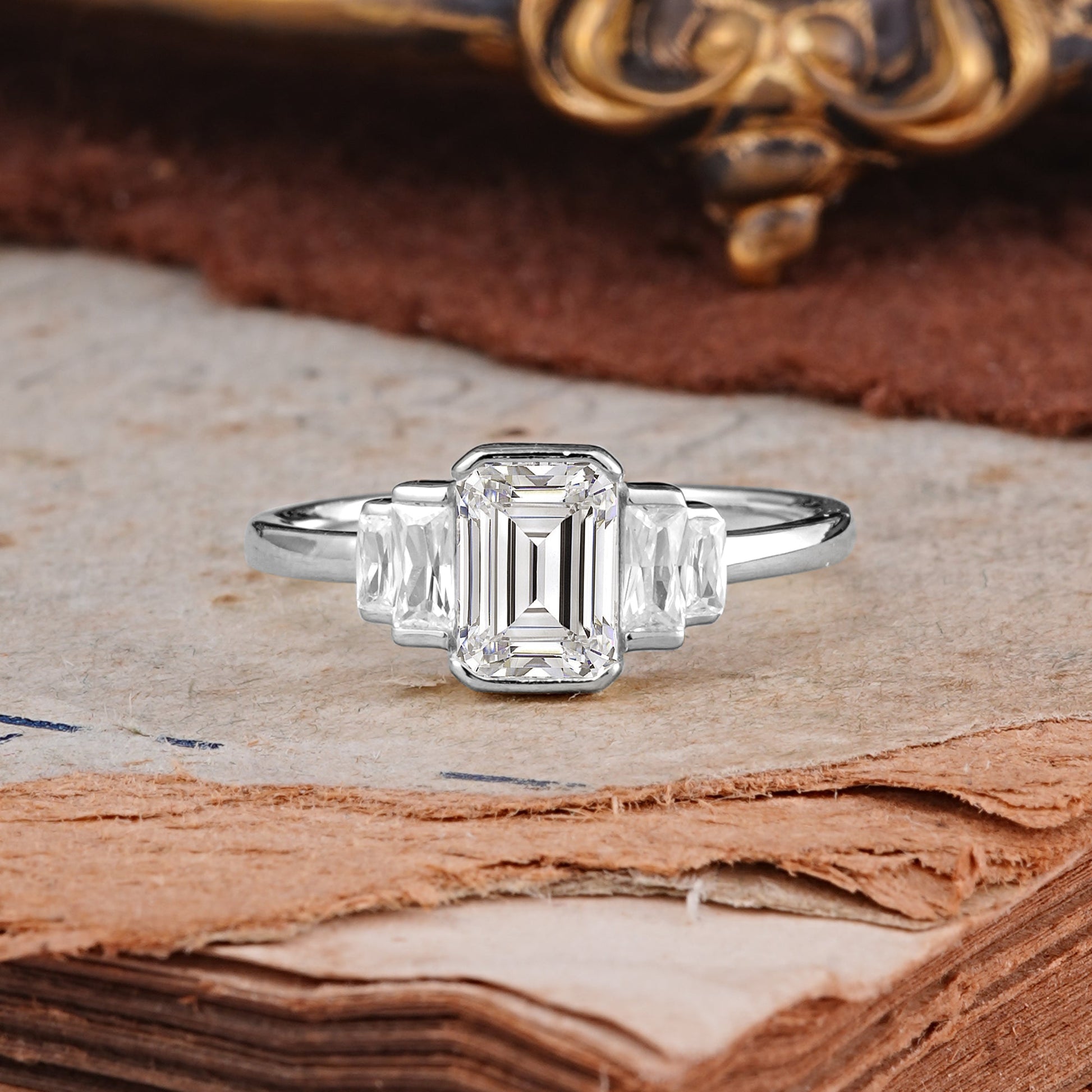 Marquise Shaped Three Stone Lab Grown Diamond Engagement Ring