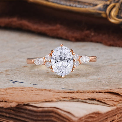 Marquise Shaped Three Stone Lab Grown Diamond Engagement Ring