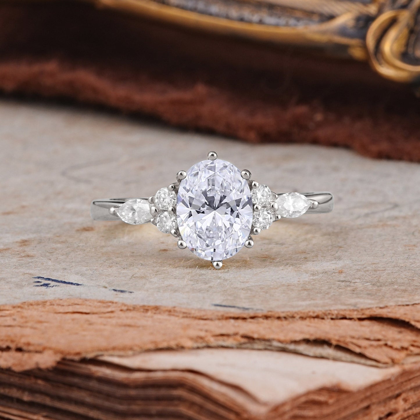 Marquise Shaped Three Stone Lab Grown Diamond Engagement Ring