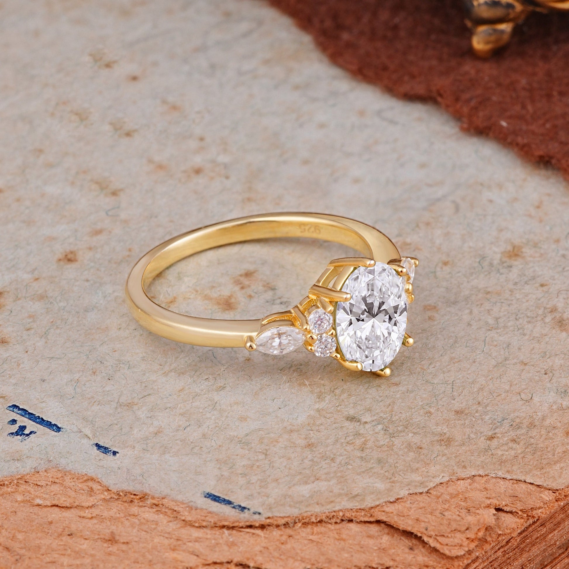 Marquise Shaped Three Stone Lab Grown Diamond Engagement Ring