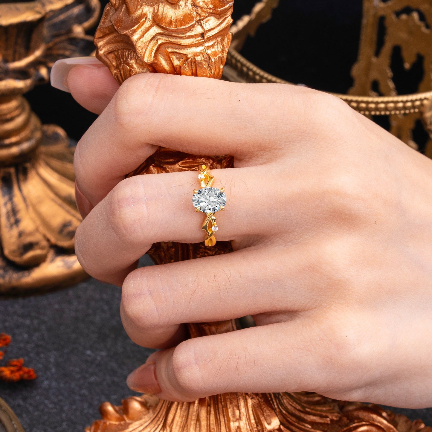 Marquise Shaped Three Stone Lab Grown Diamond Engagement Ring