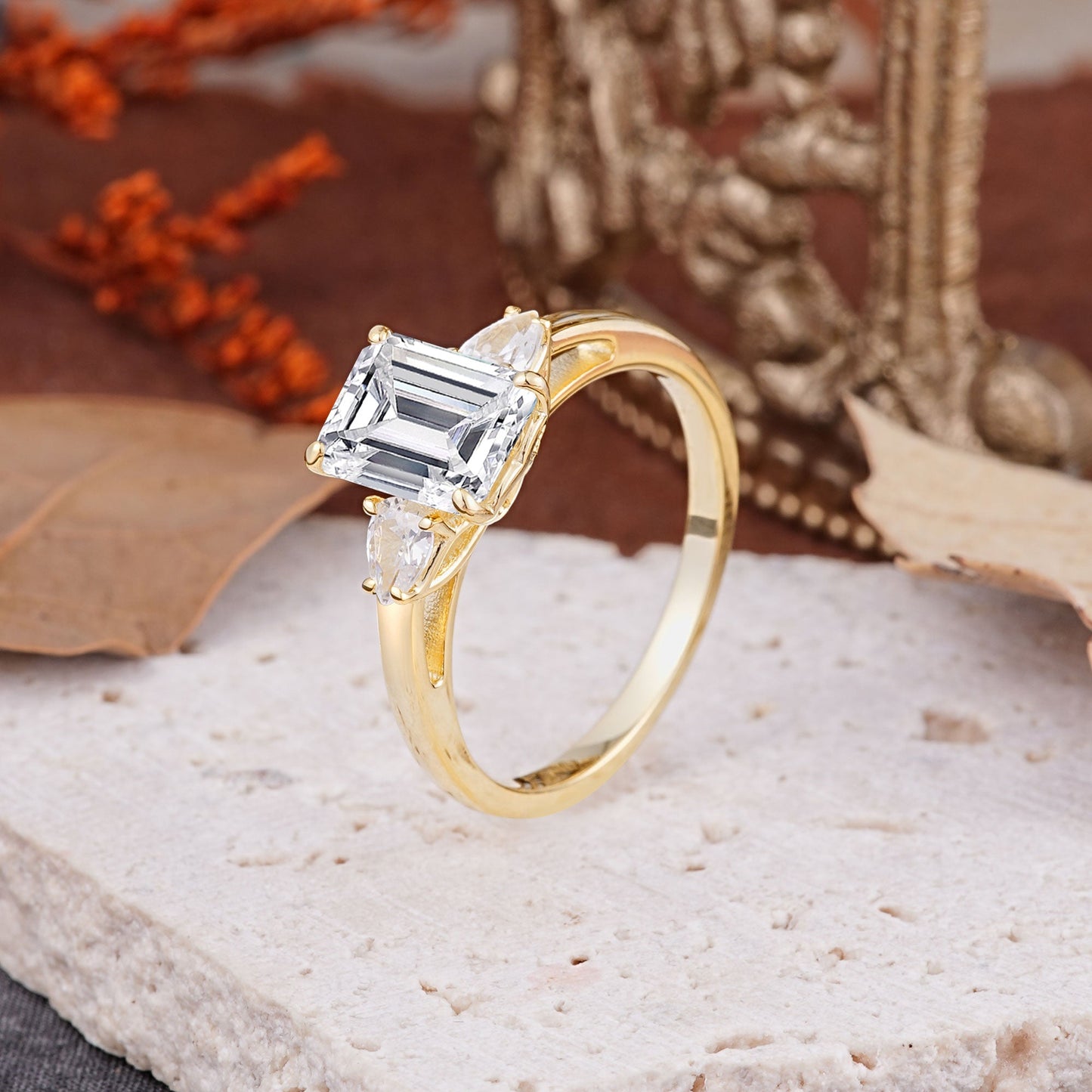 Marquise Shaped Three Stone Lab Grown Diamond Engagement Ring