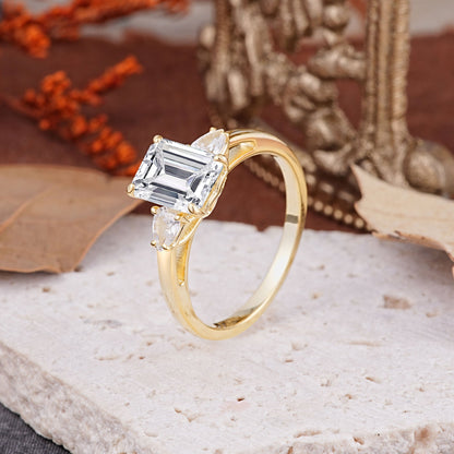 Marquise Shaped Three Stone Lab Grown Diamond Engagement Ring