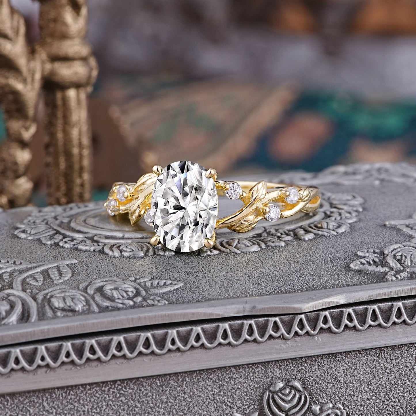 Marquise Shaped Three Stone Lab Grown Diamond Engagement Ring