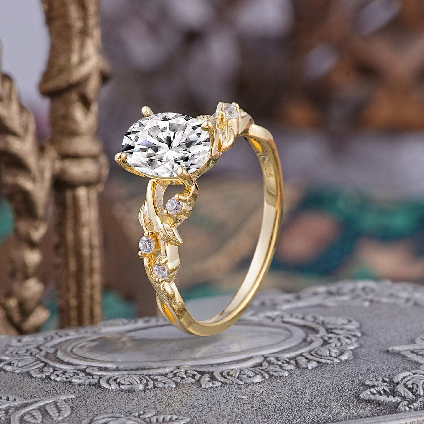 Marquise Shaped Three Stone Lab Grown Diamond Engagement Ring