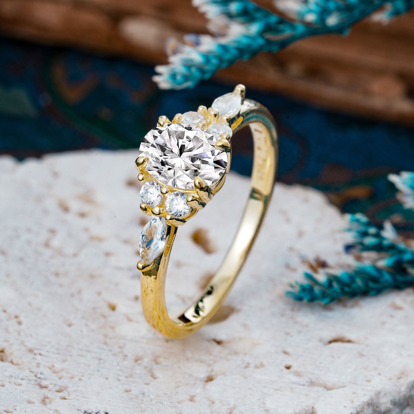 Marquise Shaped Three Stone Lab Grown Diamond Engagement Ring