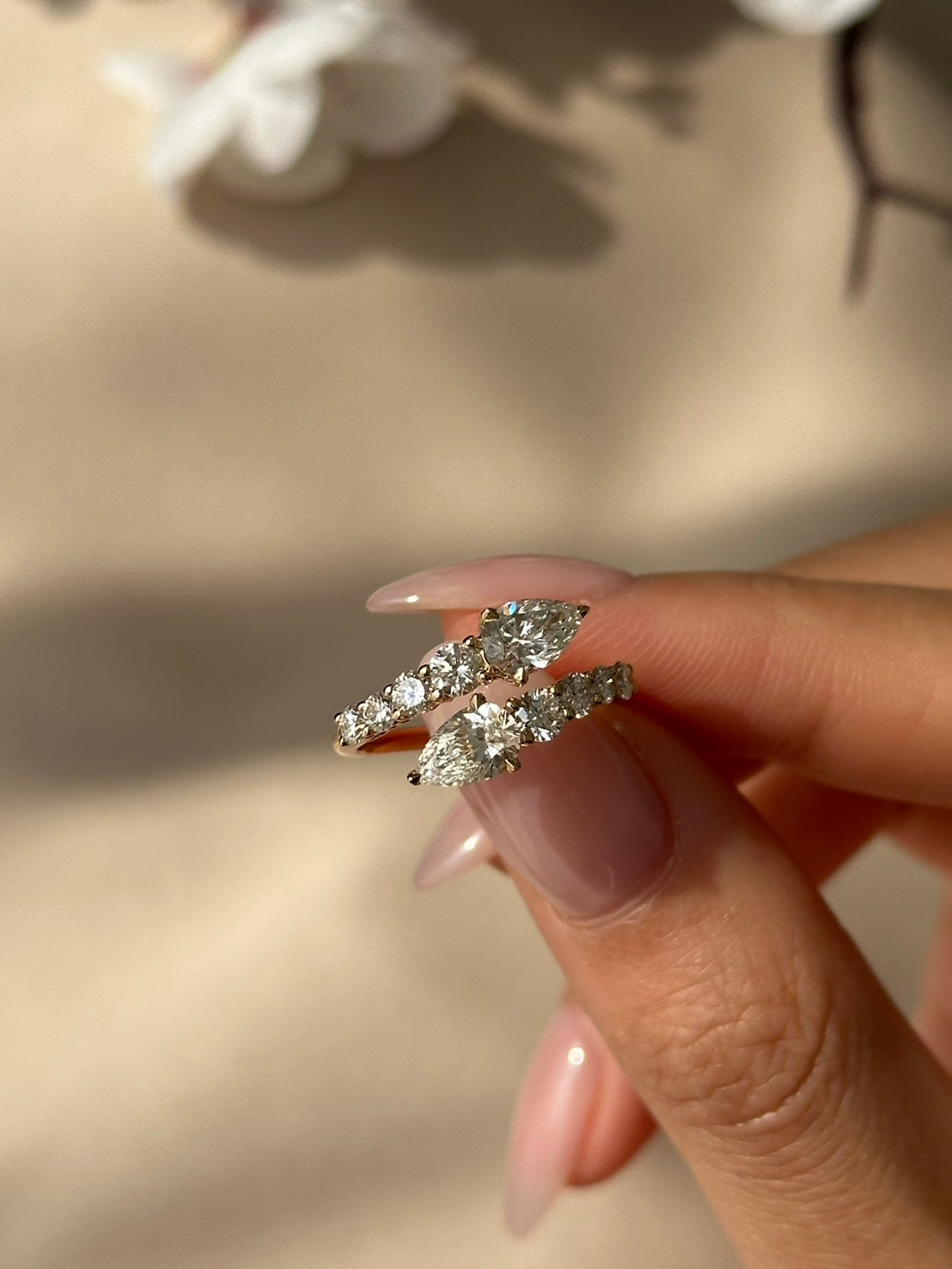 Marquise Shaped Three Stone Lab Grown Diamond Engagement Ring