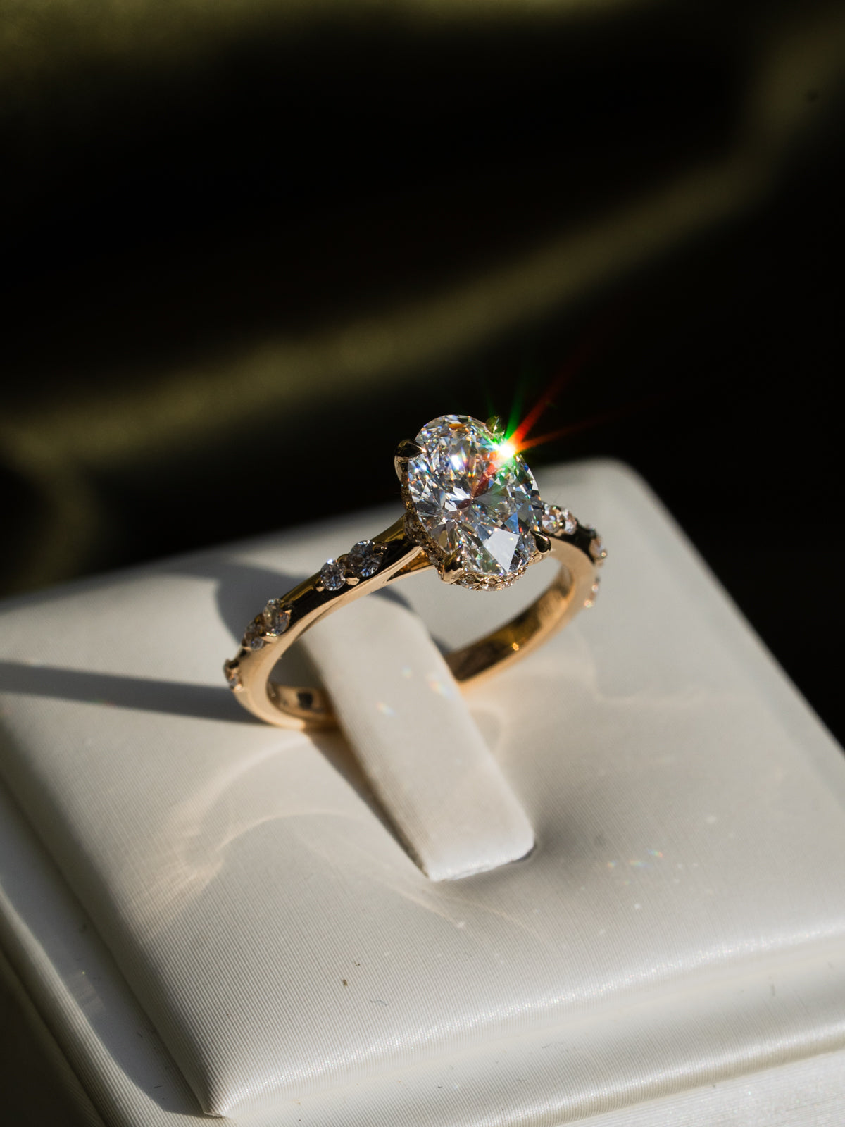 Marquise Shaped Three Stone Lab Grown Diamond Engagement Ring