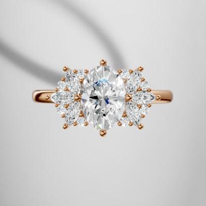 Marquise Shaped Three Stone Lab Grown Diamond Engagement Ring