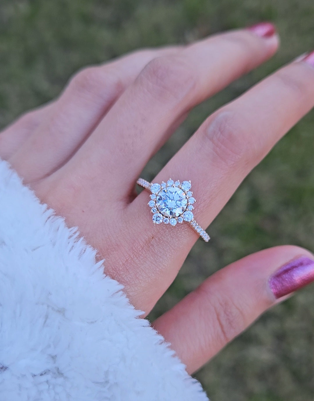 Marquise Shaped Three Stone Lab Grown Diamond Engagement Ring