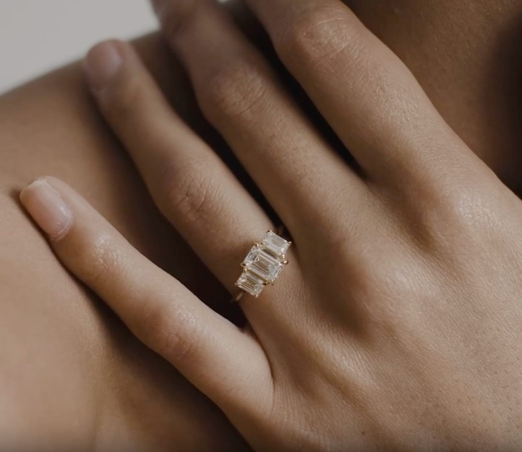 1.25 CT Emerald Cut Three Stones Lab Grown Diamond Engagement Ring
