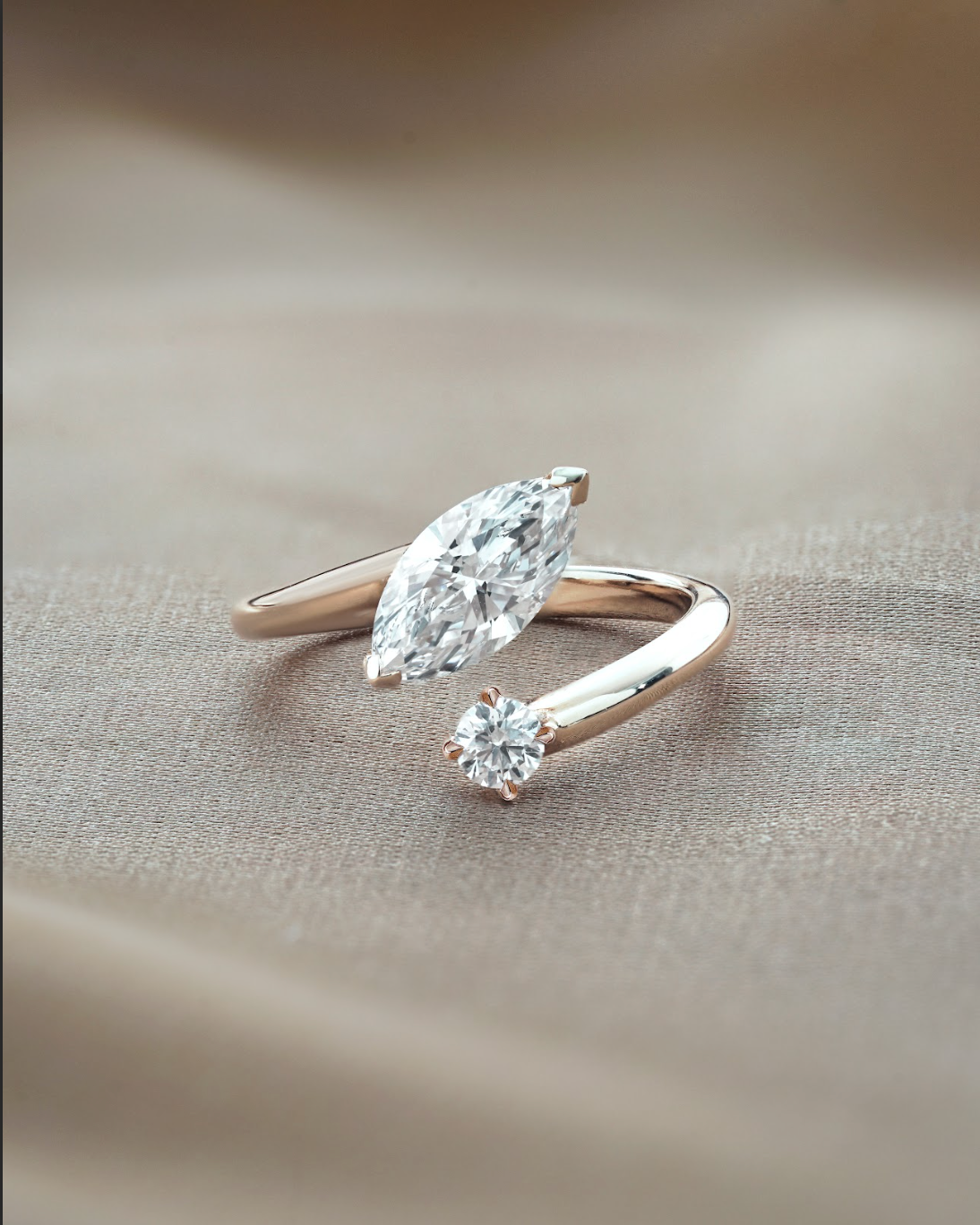 Marquise Shaped Three Stone Lab Grown Diamond Engagement Ring