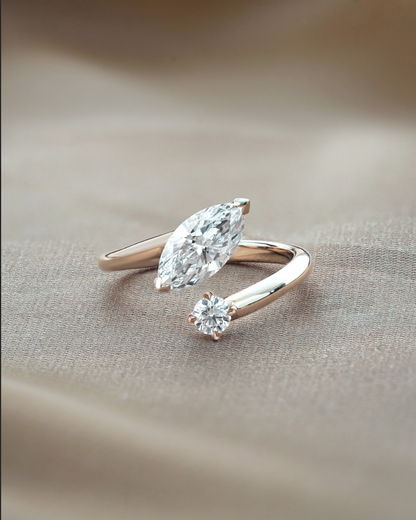 Marquise Shaped Three Stone Lab Grown Diamond Engagement Ring