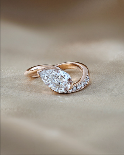 Marquise Shaped Three Stone Lab Grown Diamond Engagement Ring