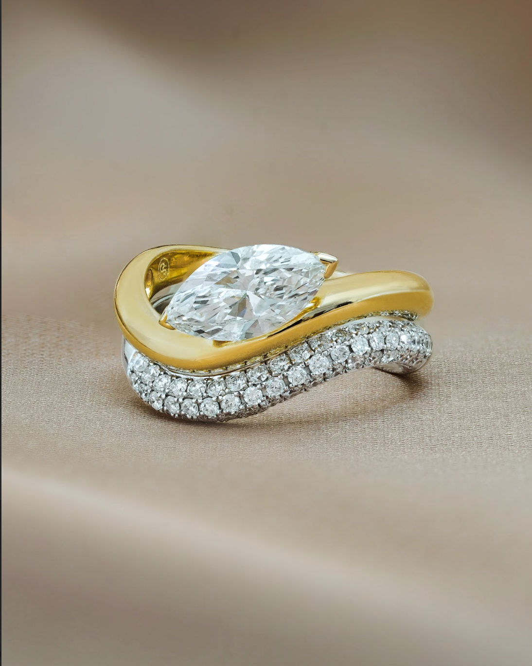 Marquise Shaped Three Stone Lab Grown Diamond Engagement Ring