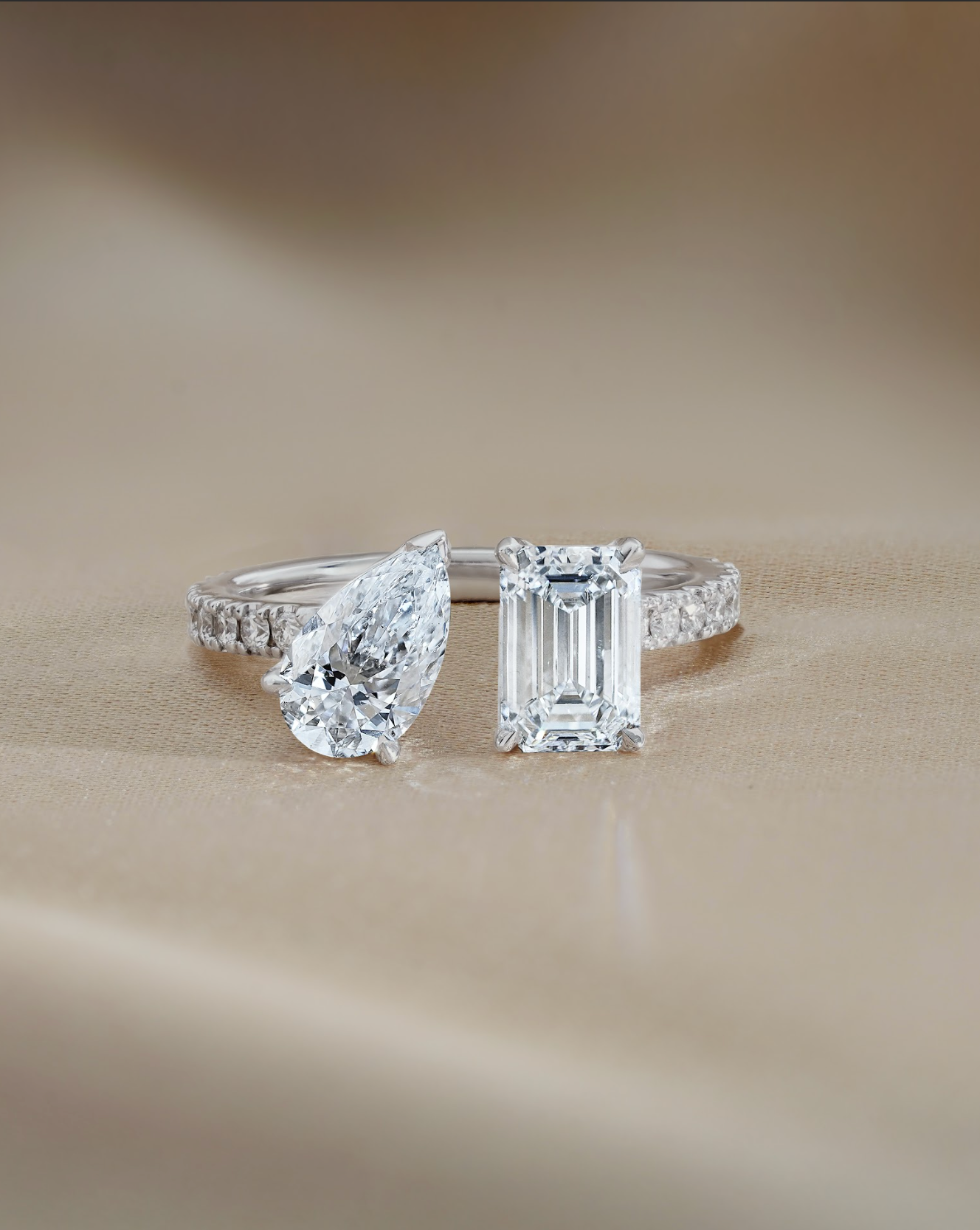 Marquise Shaped Three Stone Lab Grown Diamond Engagement Ring