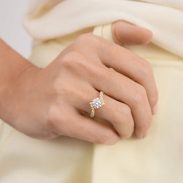 Timeless 1.5 CT Cushion Cut Swirl Bezel Pave Lab Grown Diamond Engagement Ring