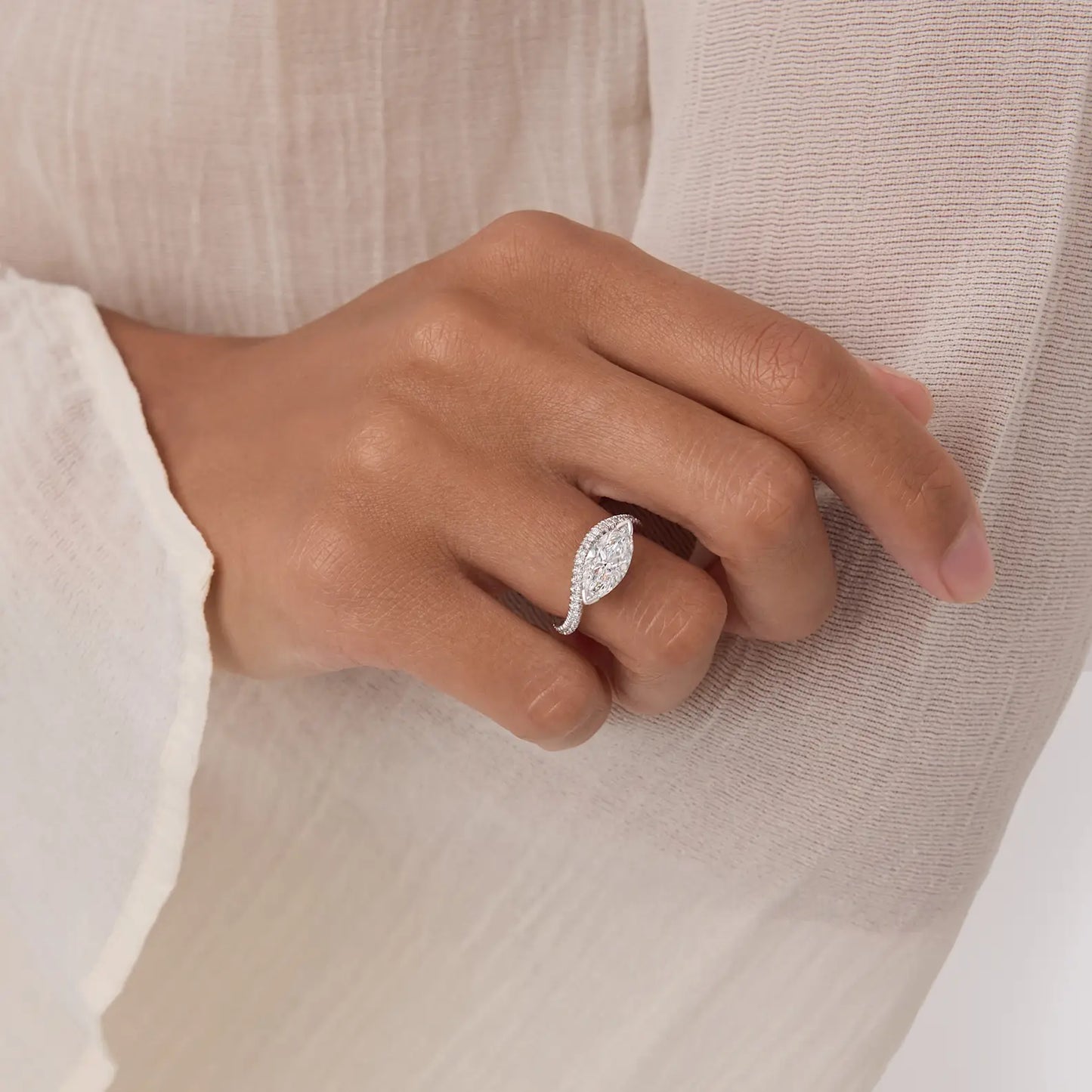 Timeless 1.7 CT Marquise Cut Swirl Pave Styled Lab Grown Diamond Engagement Ring