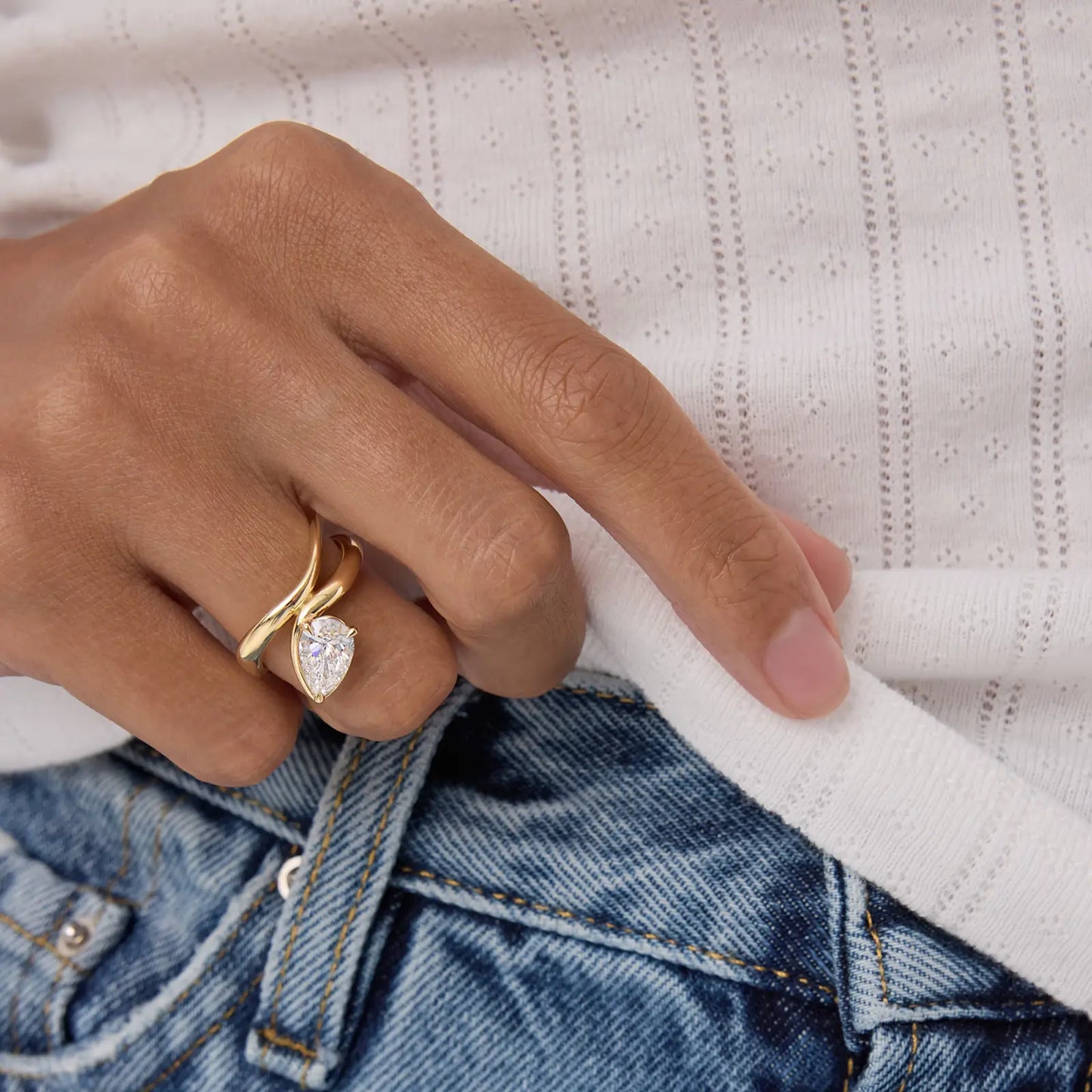 Timeless 1.5 CT Pear Cut Swirl Solitaire Unique Styled Lab Grown Diamond Engagement Ring