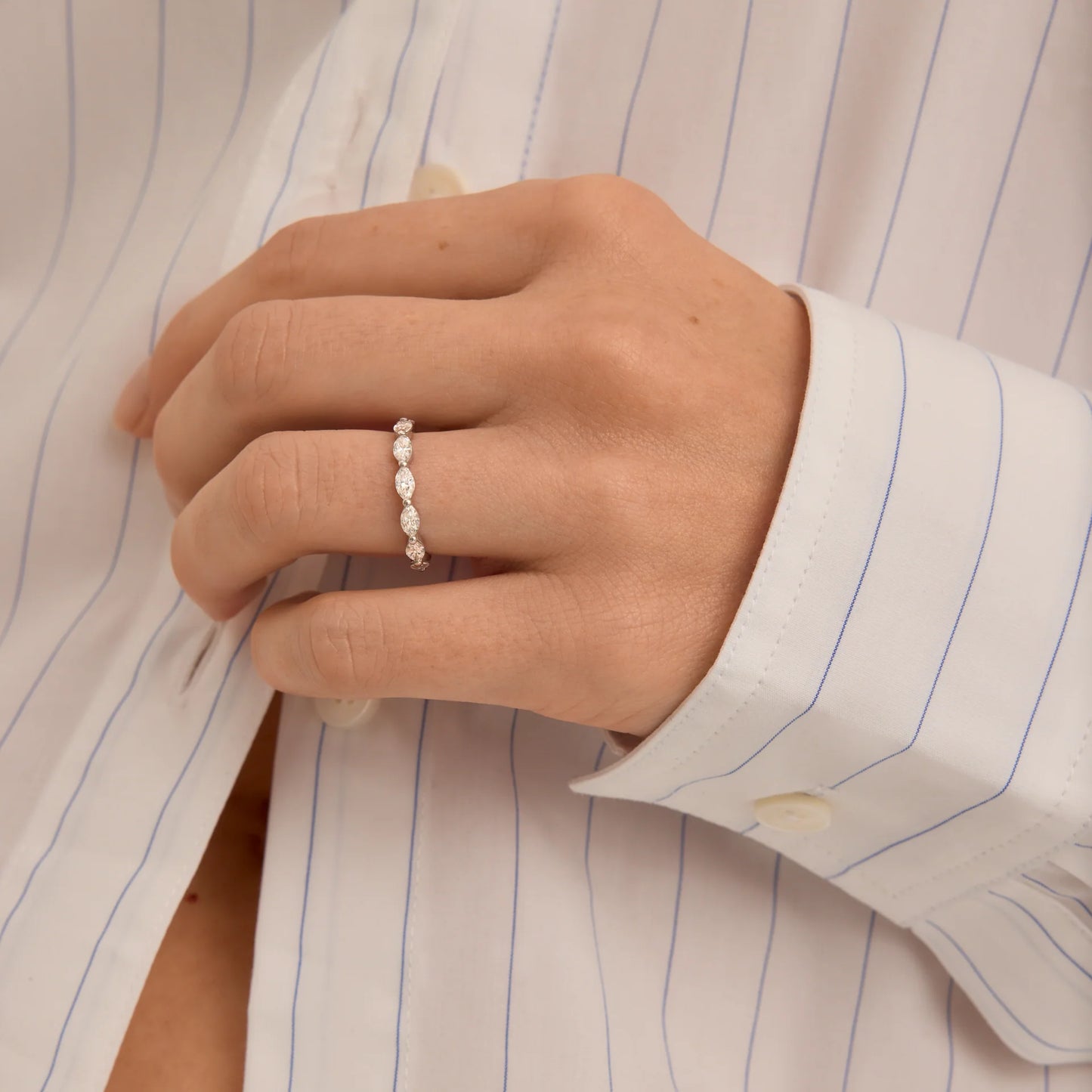 Timeless 0.25 TCW Marquise Stones East-West Full Eternity Lab Grown Diamond Wedding Band