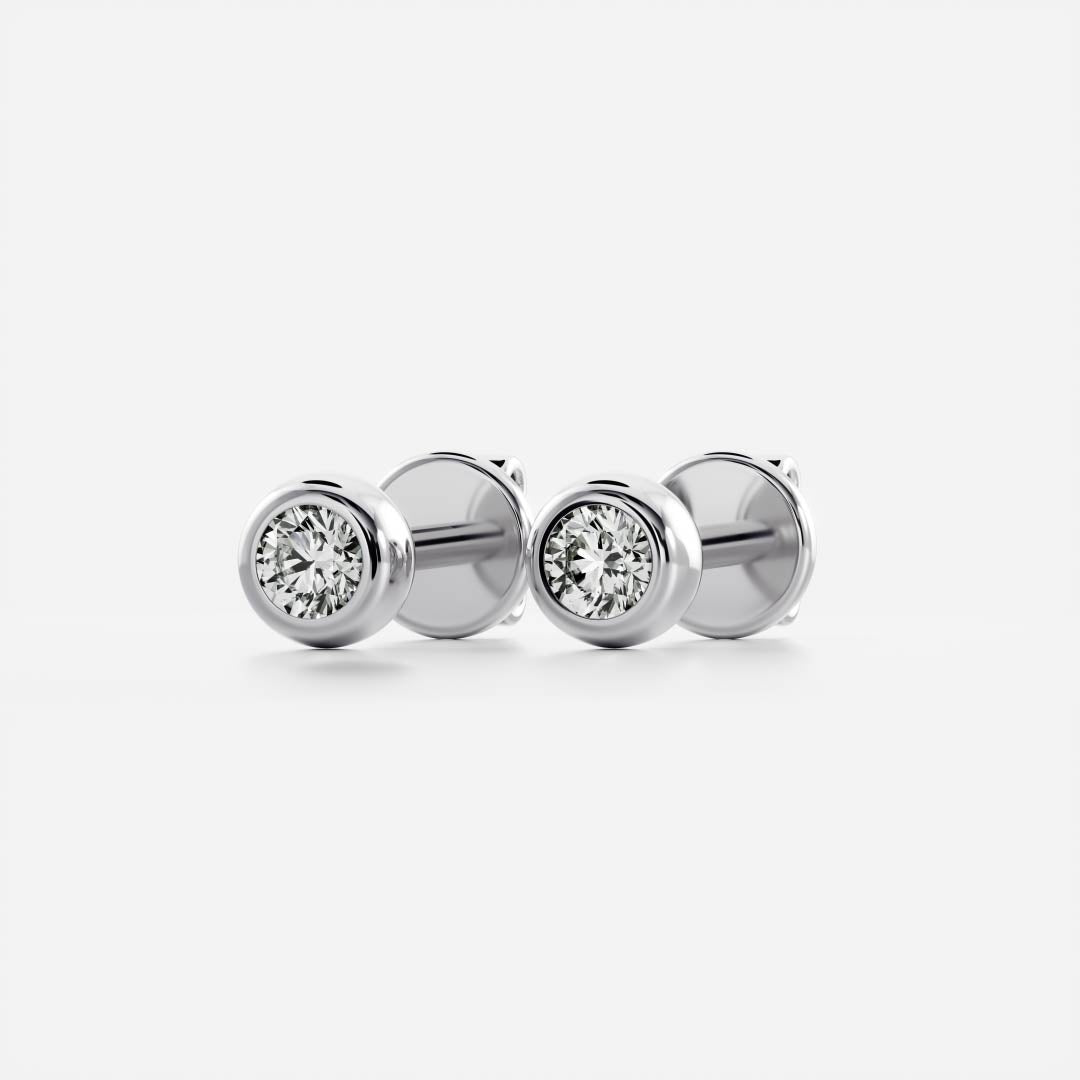 1.0 TCW Round Cut Moissanite Bezel Stud Earrings in Gold