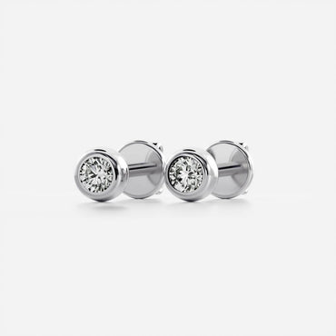 1.0 TCW Round Cut Moissanite Bezel Stud Earrings in Gold