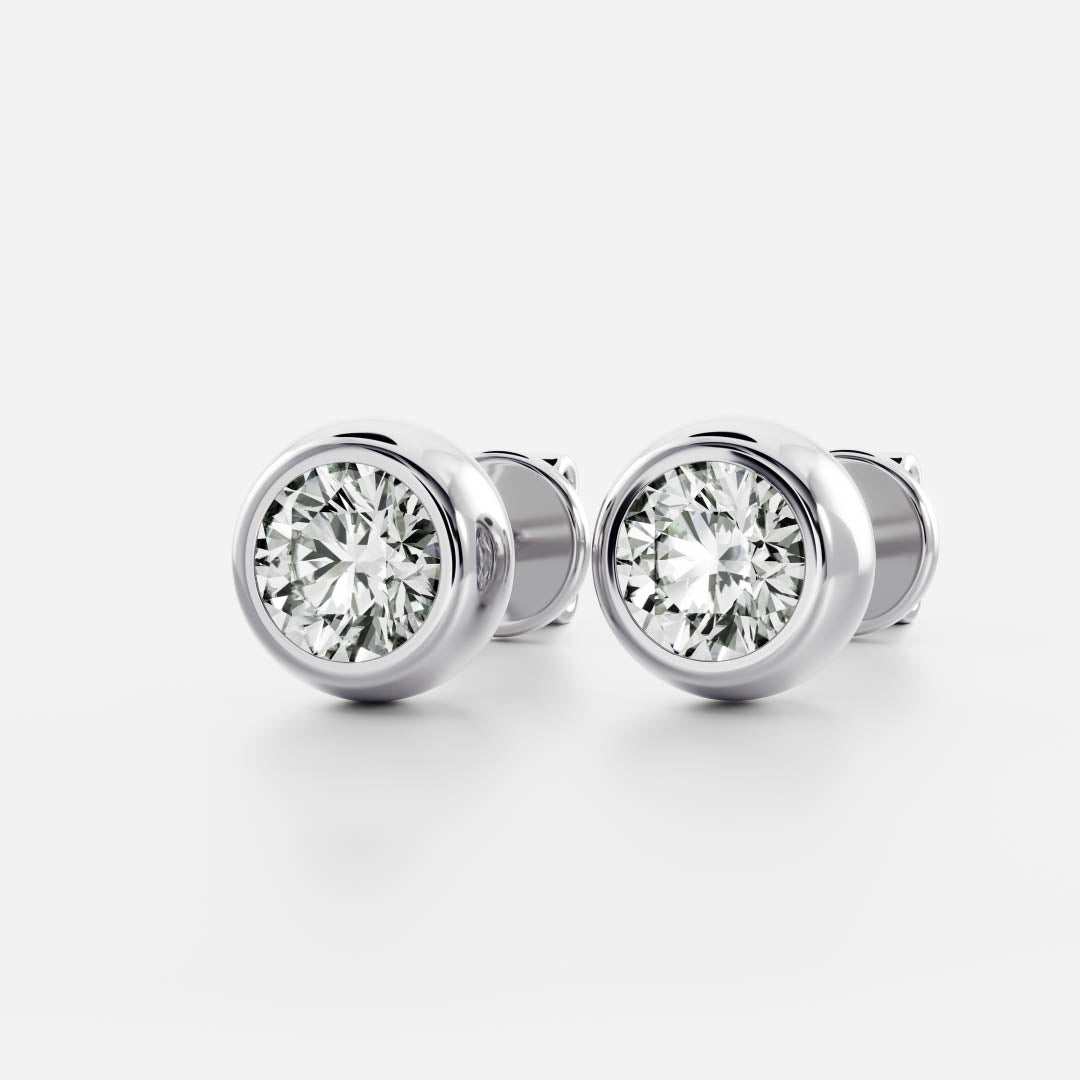 1.0 TCW Round Cut Moissanite Bezel Stud Earrings in Gold