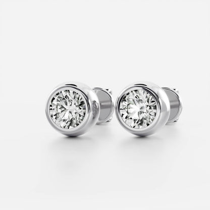 1.0 TCW Round Cut Moissanite Bezel Stud Earrings in Gold