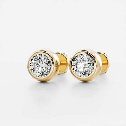 1.0 TCW Round Cut Moissanite Bezel Stud Earrings in Gold