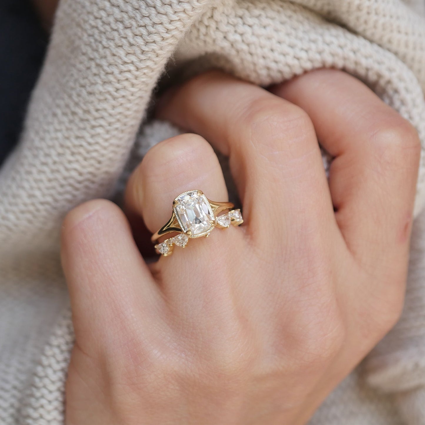 Marquise Shaped Three Stone Lab Grown Diamond Engagement Ring