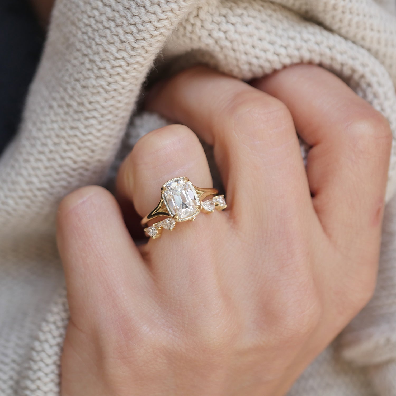 Marquise Shaped Three Stone Lab Grown Diamond Engagement Ring