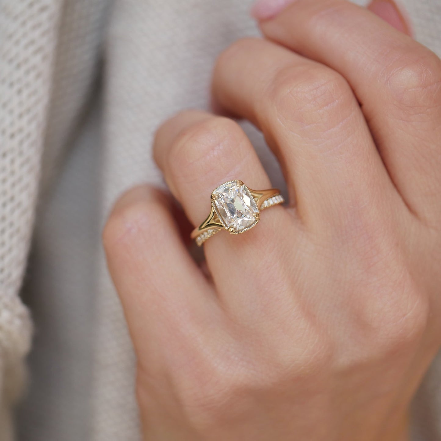 Marquise Shaped Three Stone Lab Grown Diamond Engagement Ring