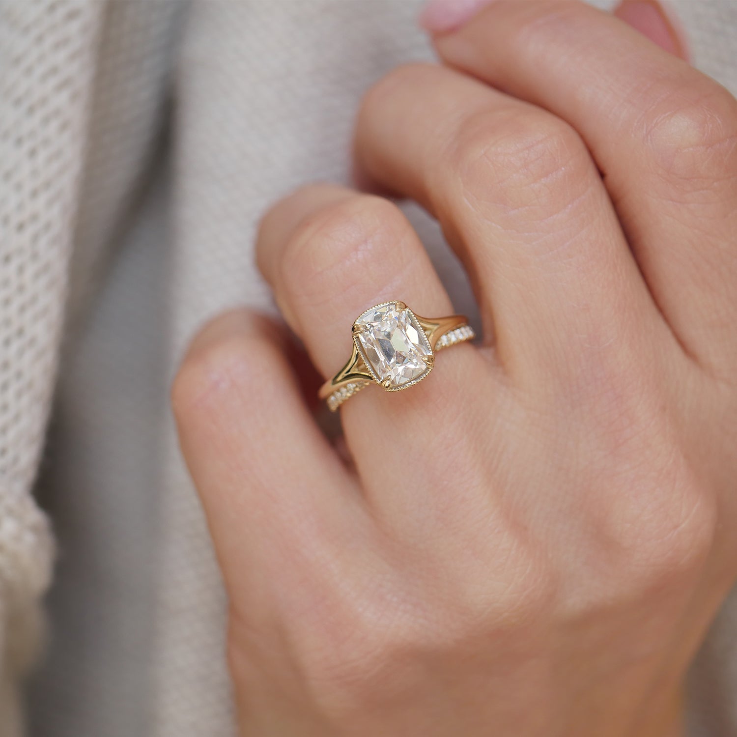 Marquise Shaped Three Stone Lab Grown Diamond Engagement Ring