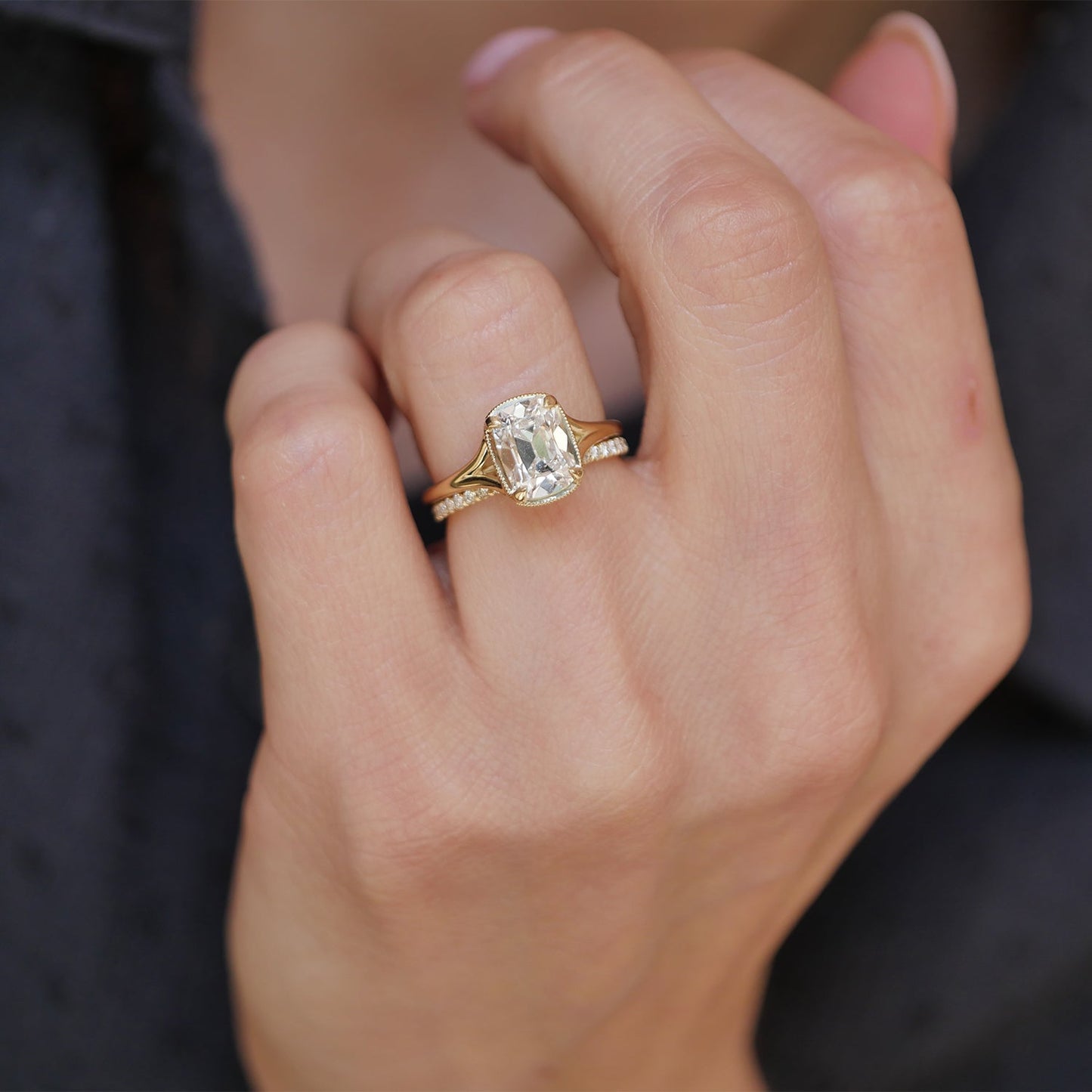 Marquise Shaped Three Stone Lab Grown Diamond Engagement Ring